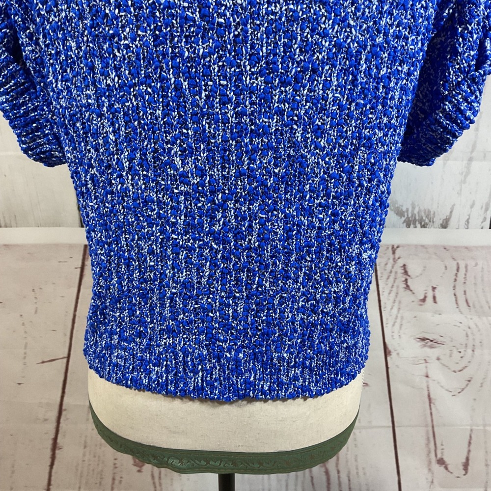 Milly New York Sweater Top S Blue Textured Popcorn Knit Button Tab Short Sleeve - Picture 11 of 15